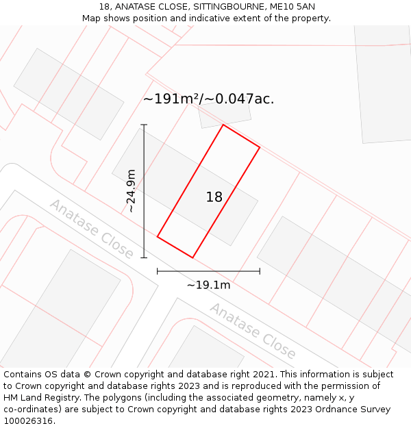18, ANATASE CLOSE, SITTINGBOURNE, ME10 5AN: Plot and title map