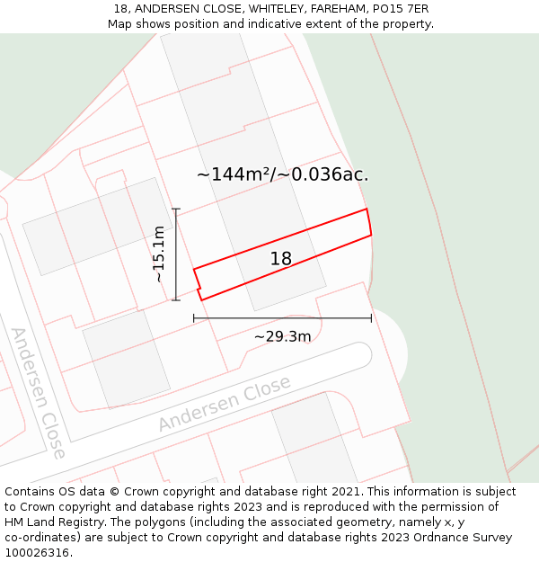 18, ANDERSEN CLOSE, WHITELEY, FAREHAM, PO15 7ER: Plot and title map
