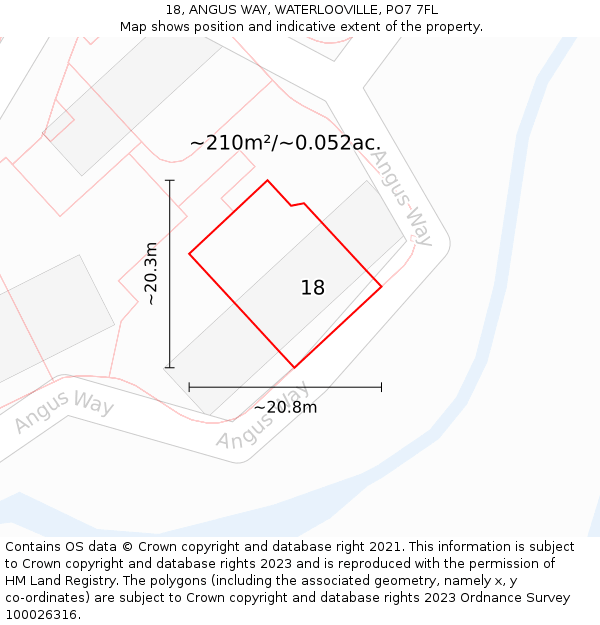 18, ANGUS WAY, WATERLOOVILLE, PO7 7FL: Plot and title map