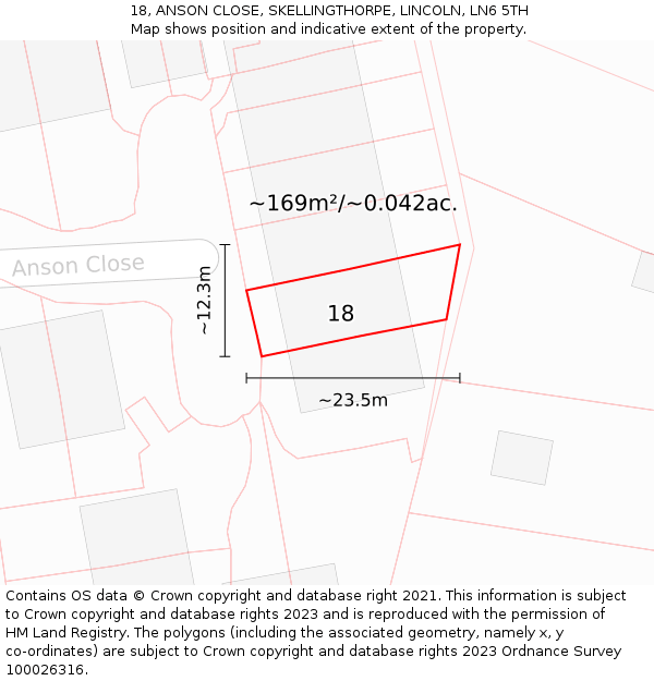 18, ANSON CLOSE, SKELLINGTHORPE, LINCOLN, LN6 5TH: Plot and title map