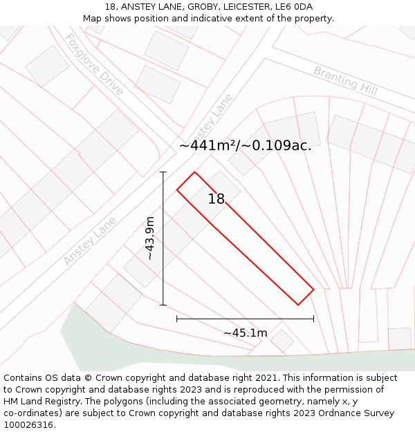 18, ANSTEY LANE, GROBY, LEICESTER, LE6 0DA: Plot and title map