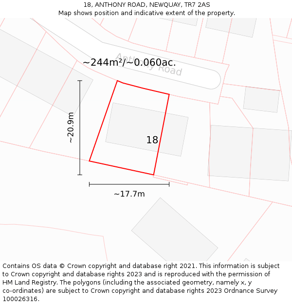 18, ANTHONY ROAD, NEWQUAY, TR7 2AS: Plot and title map