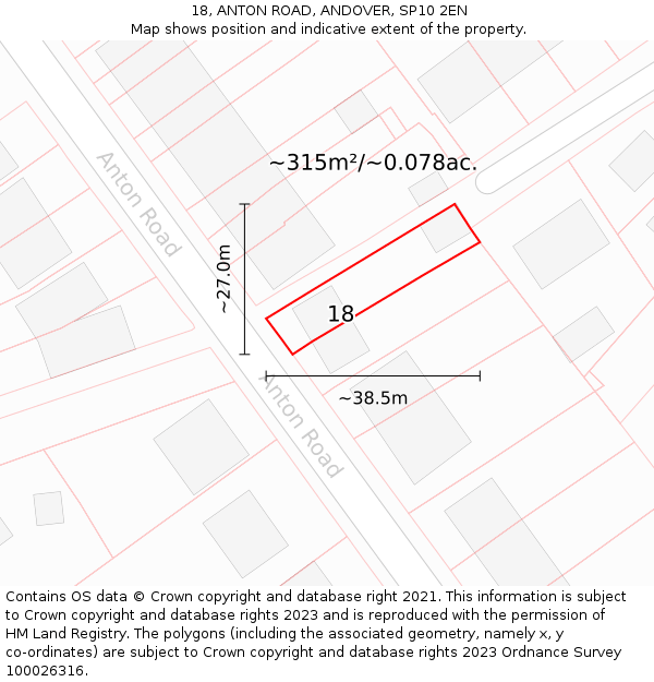 18, ANTON ROAD, ANDOVER, SP10 2EN: Plot and title map