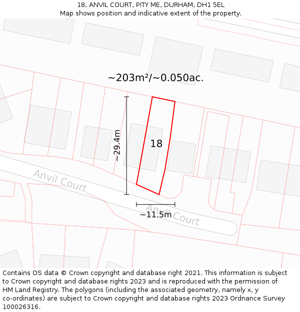 18, ANVIL COURT, PITY ME, DURHAM, DH1 5EL: Plot and title map