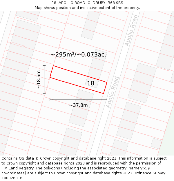 18, APOLLO ROAD, OLDBURY, B68 9RS: Plot and title map