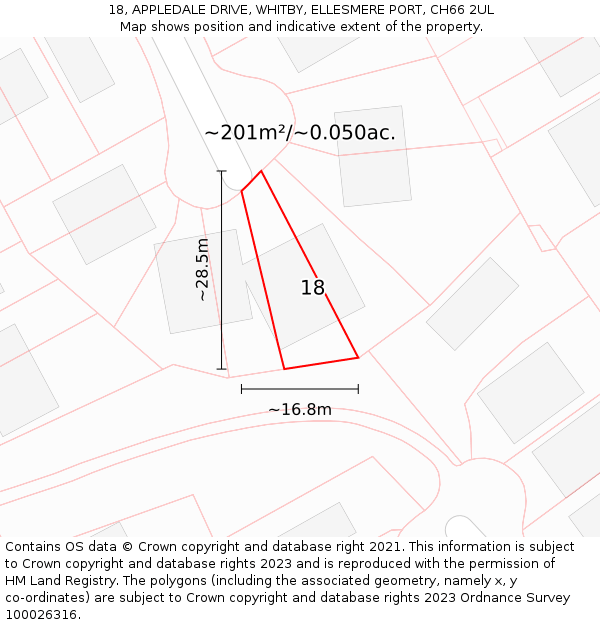 18, APPLEDALE DRIVE, WHITBY, ELLESMERE PORT, CH66 2UL: Plot and title map