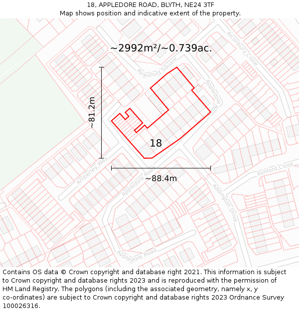 18, APPLEDORE ROAD, BLYTH, NE24 3TF: Plot and title map