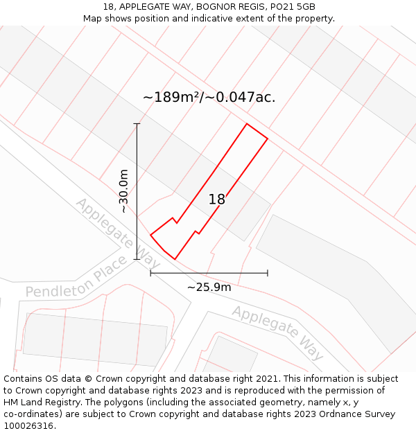18, APPLEGATE WAY, BOGNOR REGIS, PO21 5GB: Plot and title map