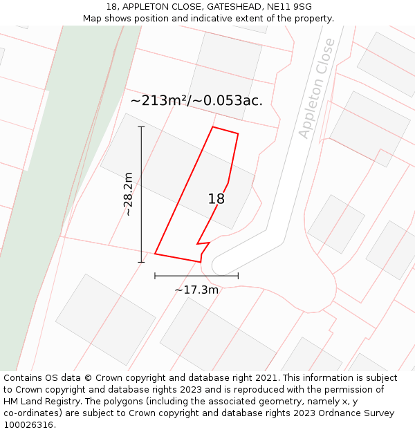 18, APPLETON CLOSE, GATESHEAD, NE11 9SG: Plot and title map