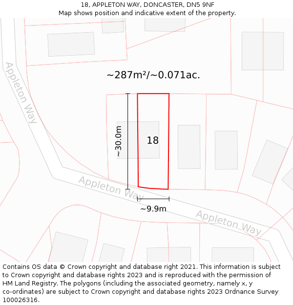 18, APPLETON WAY, DONCASTER, DN5 9NF: Plot and title map