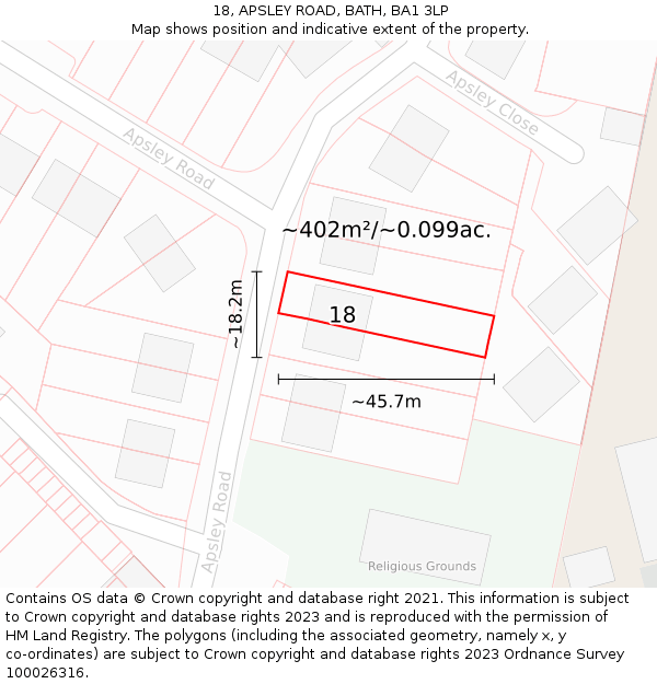 18, APSLEY ROAD, BATH, BA1 3LP: Plot and title map