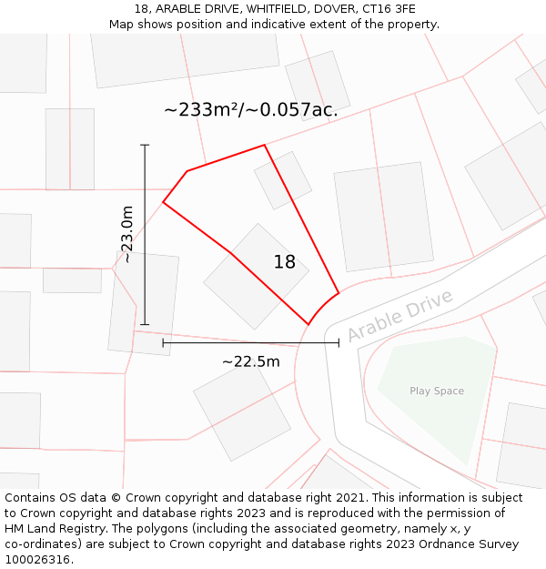 18, ARABLE DRIVE, WHITFIELD, DOVER, CT16 3FE: Plot and title map