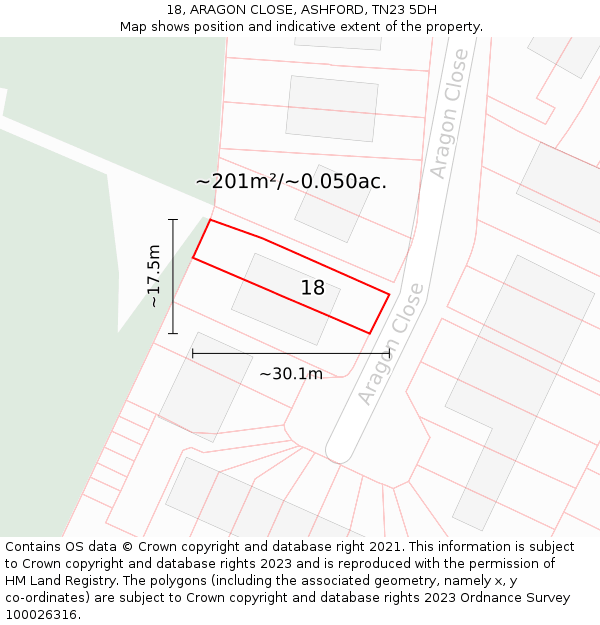 18, ARAGON CLOSE, ASHFORD, TN23 5DH: Plot and title map