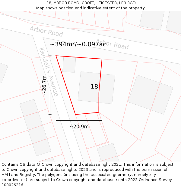 18, ARBOR ROAD, CROFT, LEICESTER, LE9 3GD: Plot and title map