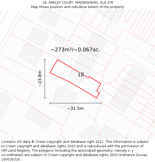 18, ARKLEY COURT, MAIDENHEAD, SL6 2YR: Plot and title map