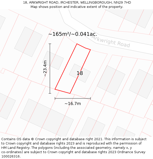 18, ARKWRIGHT ROAD, IRCHESTER, WELLINGBOROUGH, NN29 7HD: Plot and title map