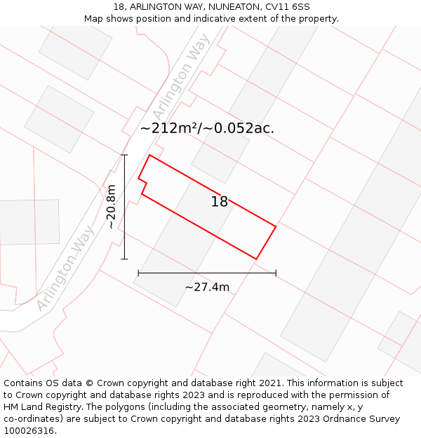 18, ARLINGTON WAY, NUNEATON, CV11 6SS: Plot and title map