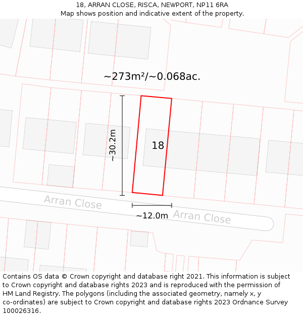 18, ARRAN CLOSE, RISCA, NEWPORT, NP11 6RA: Plot and title map