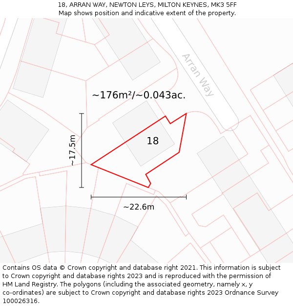 18, ARRAN WAY, NEWTON LEYS, MILTON KEYNES, MK3 5FF: Plot and title map