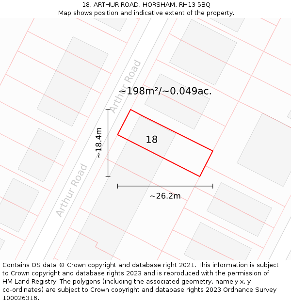 18, ARTHUR ROAD, HORSHAM, RH13 5BQ: Plot and title map