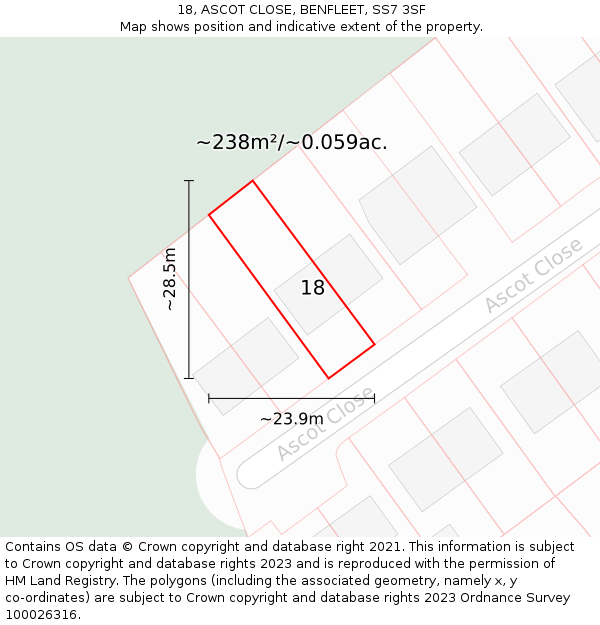 18, ASCOT CLOSE, BENFLEET, SS7 3SF: Plot and title map