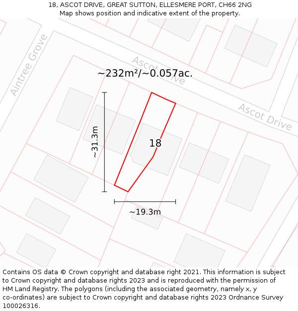 18, ASCOT DRIVE, GREAT SUTTON, ELLESMERE PORT, CH66 2NG: Plot and title map