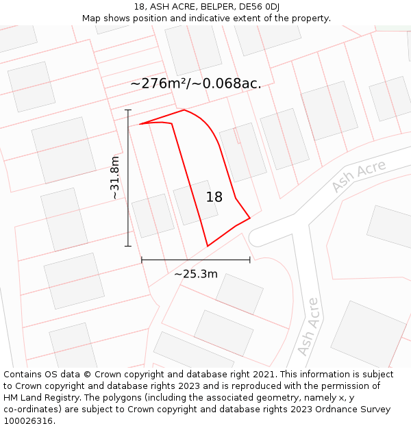 18, ASH ACRE, BELPER, DE56 0DJ: Plot and title map