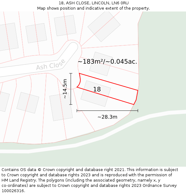 18, ASH CLOSE, LINCOLN, LN6 0RU: Plot and title map