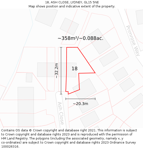 18, ASH CLOSE, LYDNEY, GL15 5NE: Plot and title map