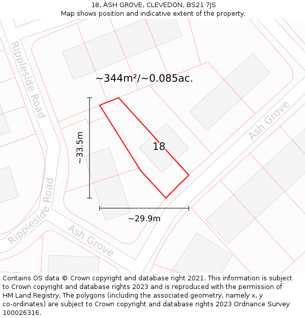 18, ASH GROVE, CLEVEDON, BS21 7JS: Plot and title map
