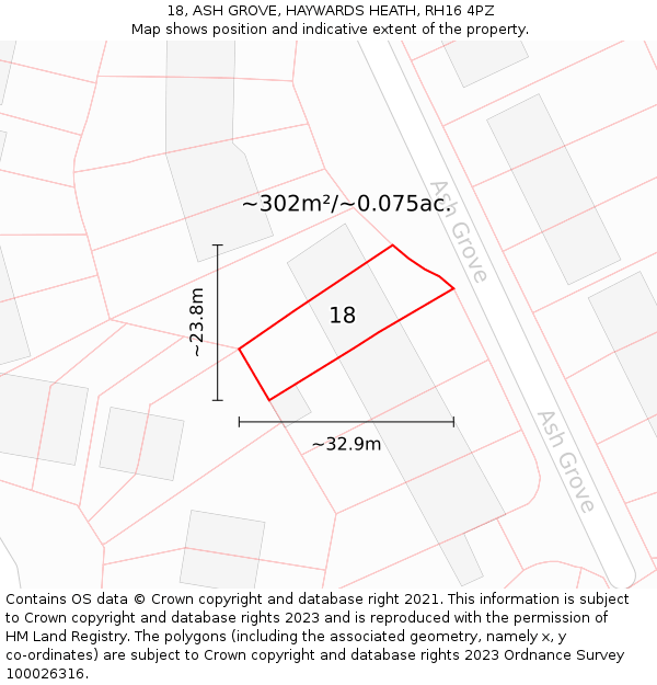 18, ASH GROVE, HAYWARDS HEATH, RH16 4PZ: Plot and title map