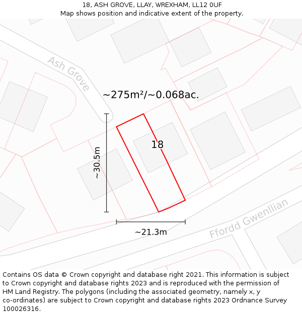 18, ASH GROVE, LLAY, WREXHAM, LL12 0UF: Plot and title map