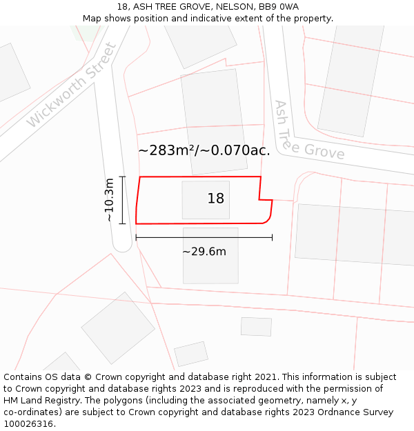 18, ASH TREE GROVE, NELSON, BB9 0WA: Plot and title map