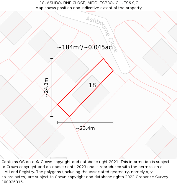 18, ASHBOURNE CLOSE, MIDDLESBROUGH, TS6 9JG: Plot and title map