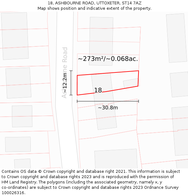 18, ASHBOURNE ROAD, UTTOXETER, ST14 7AZ: Plot and title map