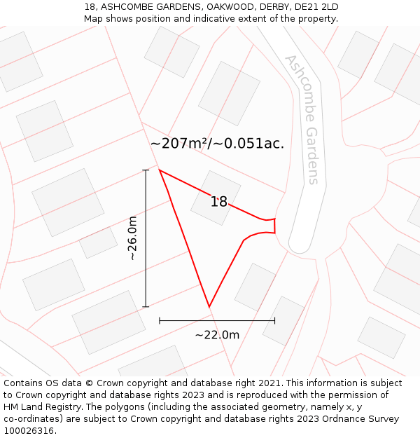18, ASHCOMBE GARDENS, OAKWOOD, DERBY, DE21 2LD: Plot and title map