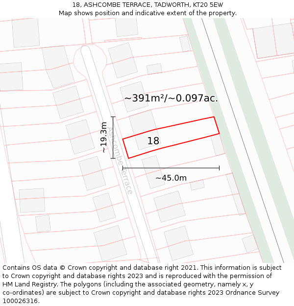 18, ASHCOMBE TERRACE, TADWORTH, KT20 5EW: Plot and title map