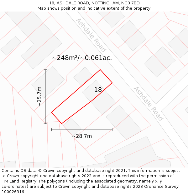 18, ASHDALE ROAD, NOTTINGHAM, NG3 7BD: Plot and title map