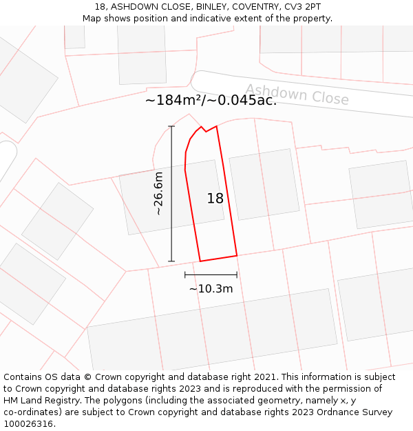 18, ASHDOWN CLOSE, BINLEY, COVENTRY, CV3 2PT: Plot and title map