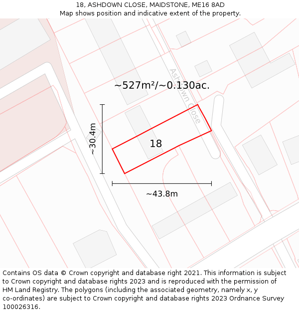 18, ASHDOWN CLOSE, MAIDSTONE, ME16 8AD: Plot and title map