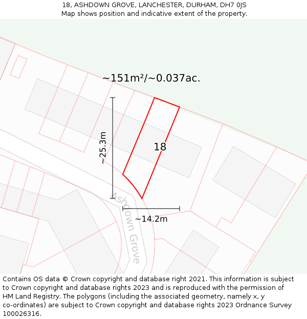 18, ASHDOWN GROVE, LANCHESTER, DURHAM, DH7 0JS: Plot and title map