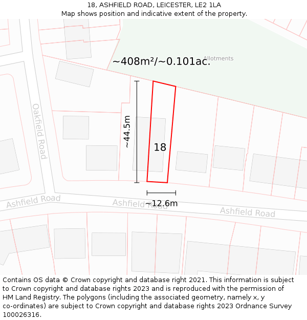 18, ASHFIELD ROAD, LEICESTER, LE2 1LA: Plot and title map