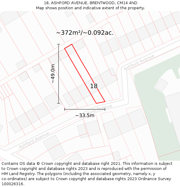 18, ASHFORD AVENUE, BRENTWOOD, CM14 4ND: Plot and title map