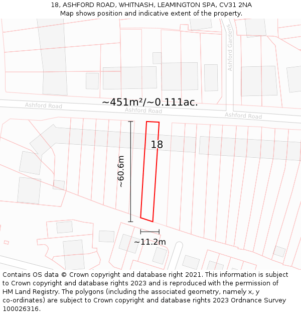 18, ASHFORD ROAD, WHITNASH, LEAMINGTON SPA, CV31 2NA: Plot and title map