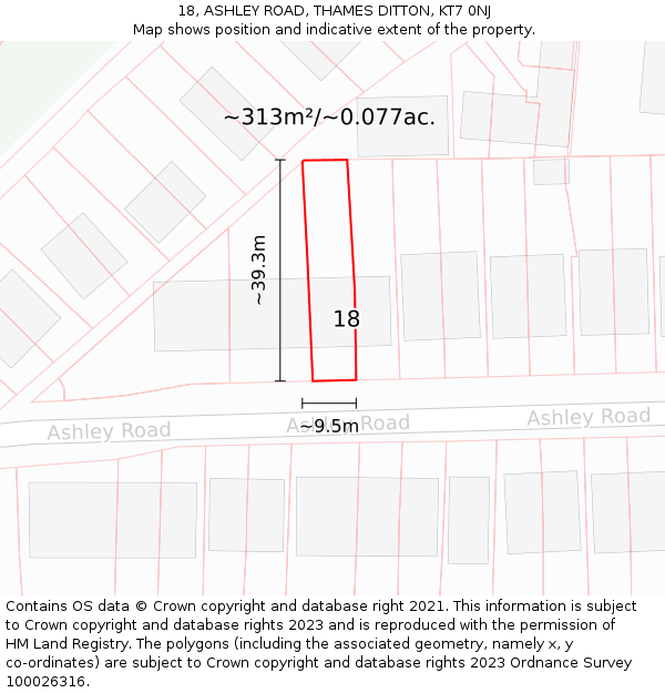 18, ASHLEY ROAD, THAMES DITTON, KT7 0NJ: Plot and title map