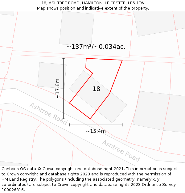 18, ASHTREE ROAD, HAMILTON, LEICESTER, LE5 1TW: Plot and title map