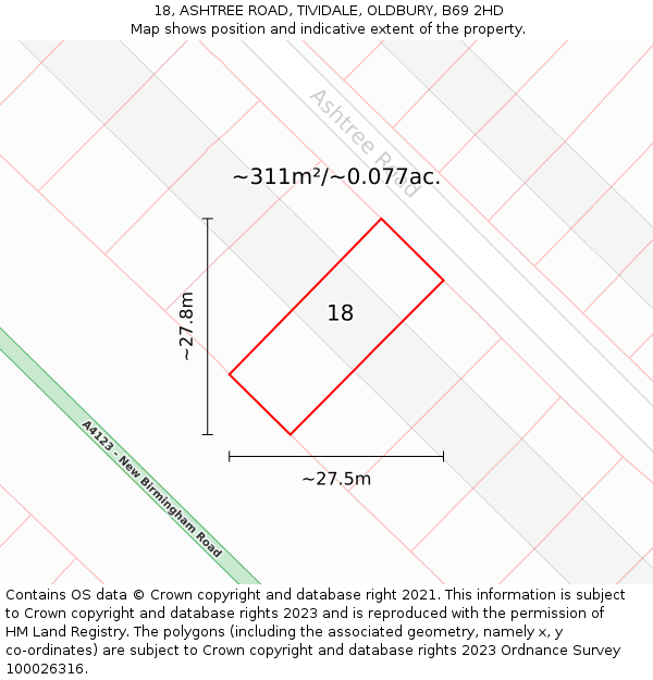 18, ASHTREE ROAD, TIVIDALE, OLDBURY, B69 2HD: Plot and title map