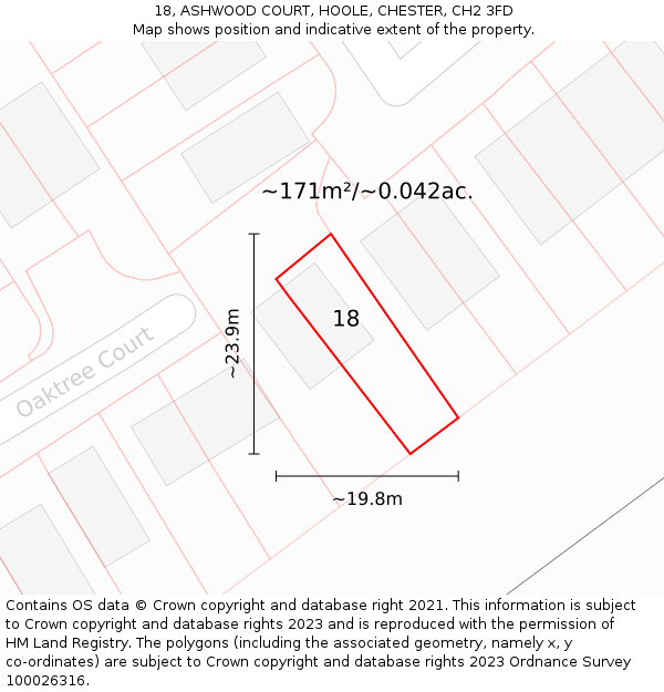 18, ASHWOOD COURT, HOOLE, CHESTER, CH2 3FD: Plot and title map