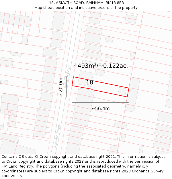 18, ASKWITH ROAD, RAINHAM, RM13 8ER: Plot and title map