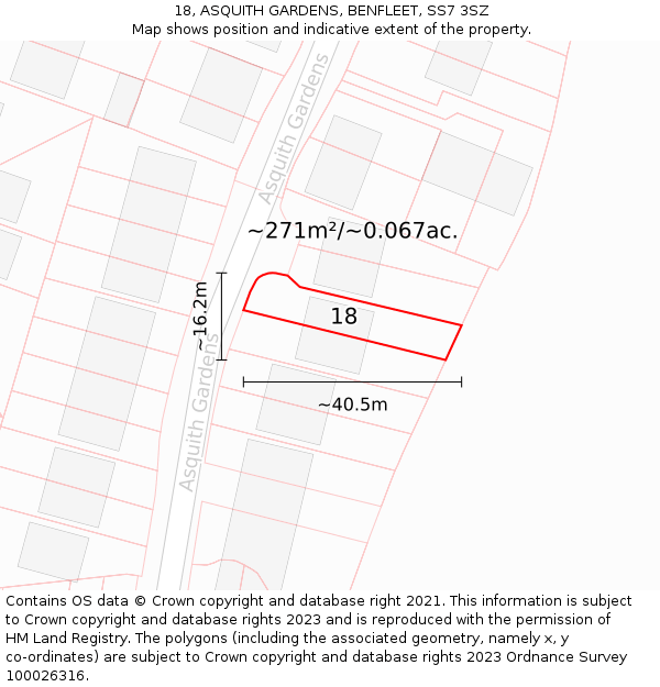 18, ASQUITH GARDENS, BENFLEET, SS7 3SZ: Plot and title map